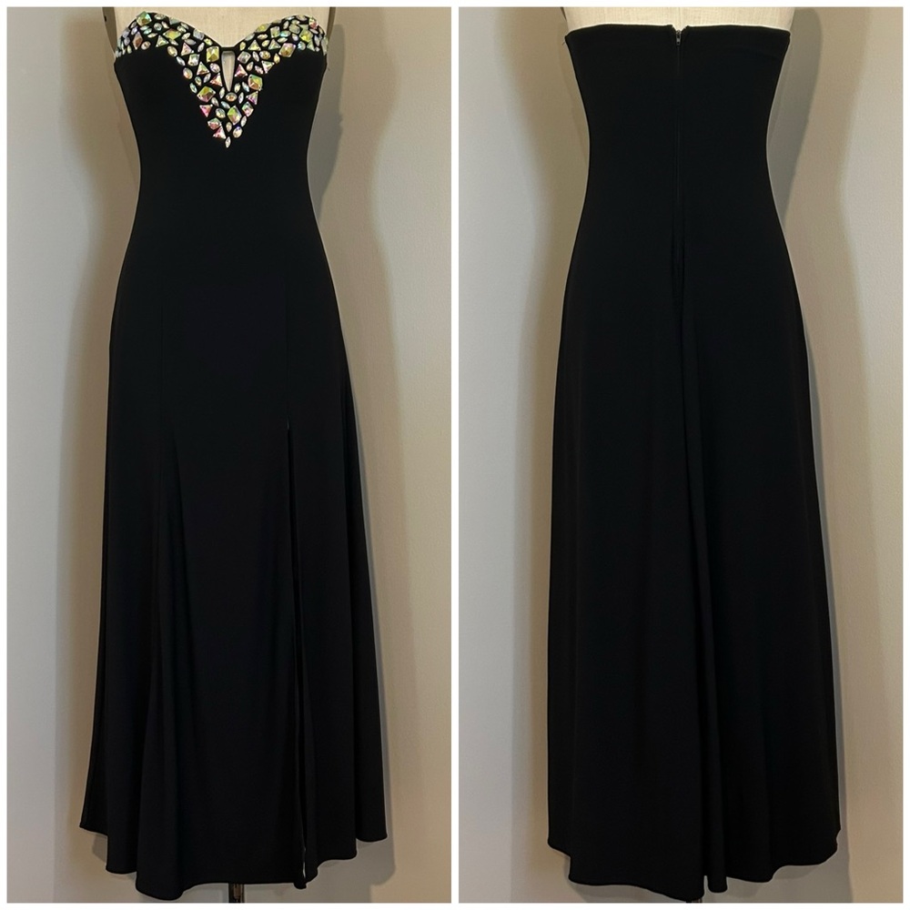 VTG Y2K Black Strapless Gown Beaded Iridescent Princess Masquerade Mermaid Sz 5